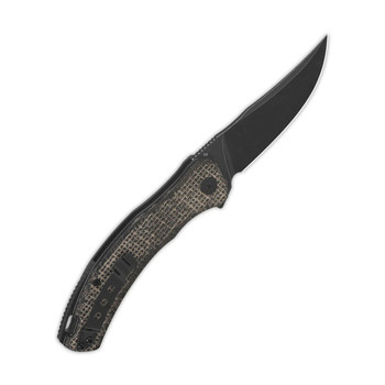 QSP Walrus Liner Lock Folding Knife Dark Brown Rough Micarta Handle D2 Plain Black Blade QS151-B2