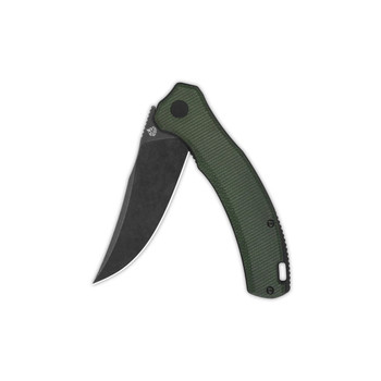 QSP Walrus Liner Lock Folding Knife Green Micarta Handle D2 Plain Black Blade QS151-C2