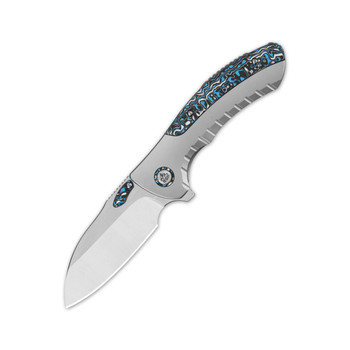 QSP Capybara Frame Lock Folding Knife Titanium Blue/White Carbon Fiber Handle M390 Plain Edge QS152-A1