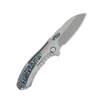 QSP Capybara Frame Lock Folding Knife Bead Blast Titanium Black/White/Blue Carbon Fiber Inlay Handle M390 Plain Edge QS152-A2