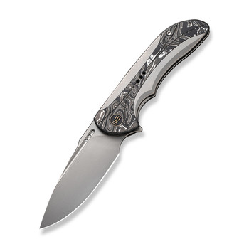 WE Equivik Folding Knife Gray/Black/White Titanium/Aluminum Carbon Fiber Inlay Handle20CV Drop Point Plain Edge Stonewash Finish WE23020-1