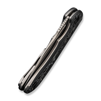 WE Equivik Folding Knife Gray/Black/White Titanium/Aluminum Carbon Fiber Inlay Handle20CV Drop Point Plain Edge Stonewash Finish WE23020-1