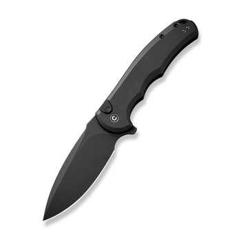 Civivi Button Lock Praxis Folding Knife Black Aluminum Handle Nitro-V Drop Point Plain Edge Black Stonewash Finish C18026E-1
