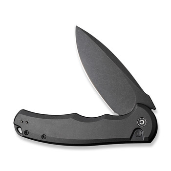 Civivi Button Lock Praxis Folding Knife Black Aluminum Handle Nitro-V Drop Point Plain Edge Black Stonewash Finish C18026E-1