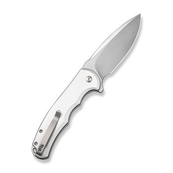 Civivi Button Lock Praxis Folding Knife Silver Aluminum Handle Nitro-V Drop Point Plain Edge Satin Finish C18026E-2