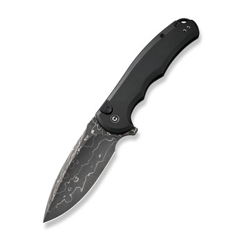 Civivi Button Lock Praxis Folding Knife Black Aluminum Handle Damascus Drop Point Plain Edge C18026E-DS1 Civivi Button Lock Praxis Folding Knife Black Aluminum Handle Damascus Drop Point Plain Edge C18026E-DS1