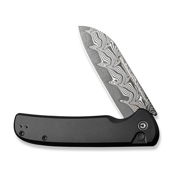 Civivi Chevalier II Folding Knife Black Aluminum Handle Damascus Sheepsfoot Plain Edge C20022B-DS1