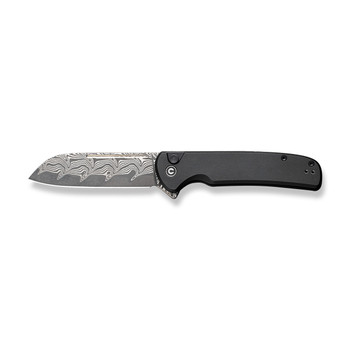 Civivi Chevalier II Folding Knife Black Aluminum Handle Damascus Sheepsfoot Plain Edge C20022B-DS1