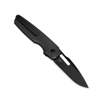 Kizer Dogfish Button Lock Folding Knife Black Aluminum Handle 154CM Drop Point Plain Black Blade V3640C1