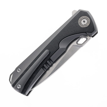 TwoSun Folding Knife Black Titanium/Carbon Fiber Handle YJ01-V1 Plain Edge Stonewash Finish TS419-YJ01-V1