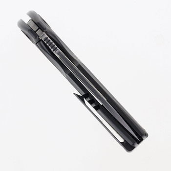 TwoSun Folding Knife Black Titanium/Carbon Fiber Handle YJ01-V1 Plain Edge Stonewash Finish TS419-YJ01-V1