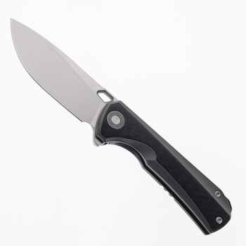 TwoSun Folding Knife Black Titanium/Carbon Fiber Handle YJ01-V1 Plain Edge Stonewash Finish TS419-YJ01-V1