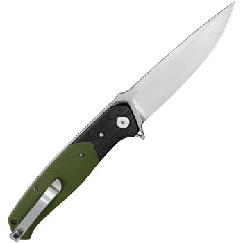 Bestech Swordfish Linerlock Folding Knife Black/Green G10 Handle Magnacut Plain Edge Satin Finish BG03J