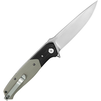 Bestech Swordfish Linerlock Folding Knife Beige/Black G10 Handle M-Cut Plain Edge Satin Finish BG03K