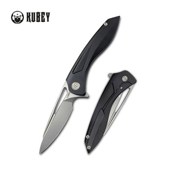 Kubey Veloce Folding Knife Black Titanium Handle S90V Plain Edge Sandblast Finish KB171G