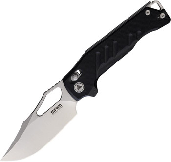 SRM Knives 238X Folding Knife Black G10 Handle D2 Plain Edge Brush Finish SRM238XGB