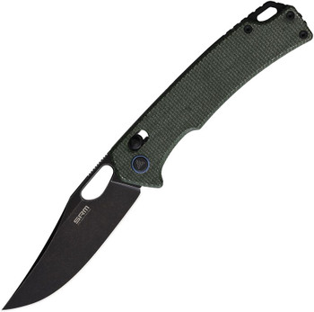 SRM Knives 9203 Folding Knife OD Green Canvas Micarta Handle 10Cr15CoMoV Plain Edge Black Stonewash Finish SRM9203MG2