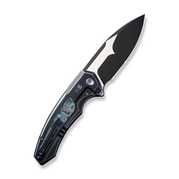 WE Hyperactive Folding Knife Blue/Black Titanium Arctic Storm Fat Carbon Fiber Handle Vanax Drop Point Plain Edge Black Stonewash/Satin Finish WE23030-3