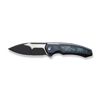 WE Hyperactive Folding Knife Blue/Black Titanium Arctic Storm Fat Carbon Fiber Handle Vanax Drop Point Plain Edge Black Stonewash/Satin Finish WE23030-3