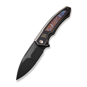 WE Hyperactive Folding Knife Bronze/Black/Flame Titanium Handle Vanax Drop Point Plain Edge Black Stonewash Bevels Black Brushed Flats Finish WE23030-4
