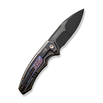 WE Hyperactive Folding Knife Bronze/Black/Flame Titanium Handle Vanax Drop Point Plain Edge Black Stonewash Bevels Black Brushed Flats Finish WE23030-4