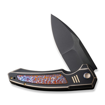 WE Hyperactive Folding Knife Bronze/Black/Flame Titanium Handle Vanax Drop Point Plain Edge Black Stonewash Bevels Black Brushed Flats Finish WE23030-4
