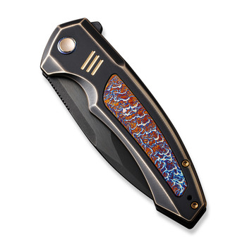 WE Hyperactive Folding Knife Bronze/Black/Flame Titanium Handle Vanax Drop Point Plain Edge Black Stonewash Bevels Black Brushed Flats Finish WE23030-4