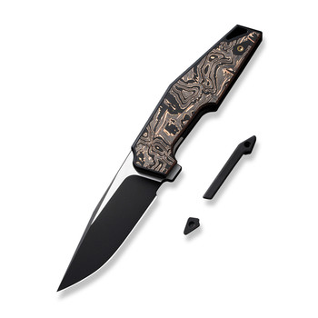 WE OAO Folding Knife Black/Copper Titanium Copper Foil Carbon Fiber Handle 20CV Clip Point Plain Edge Hand Black Stonewash/Satin Flat Finish WE23001-2 WE OAO Folding Knife Black/Copper Titanium Copper Foil Carbon Fiber Handle 20CV Clip Point Plain Edge Hand Black Stonewash/Satin Flat Finish WE23001-2