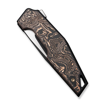 WE OAO Folding Knife Black/Copper Titanium Copper Foil Carbon Fiber Handle 20CV Clip Point Plain Edge Hand Black Stonewash/Satin Flat Finish WE23001-2 WE OAO Folding Knife Black/Copper Titanium Copper Foil Carbon Fiber Handle 20CV Clip Point Plain Edge Hand Black Stonewash/Satin Flat Finish WE23001-2