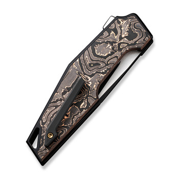 WE OAO Folding Knife Black/Copper Titanium Copper Foil Carbon Fiber Handle 20CV Clip Point Plain Edge Hand Black Stonewash/Satin Flat Finish WE23001-2 WE OAO Folding Knife Black/Copper Titanium Copper Foil Carbon Fiber Handle 20CV Clip Point Plain Edge Hand Black Stonewash/Satin Flat Finish WE23001-2