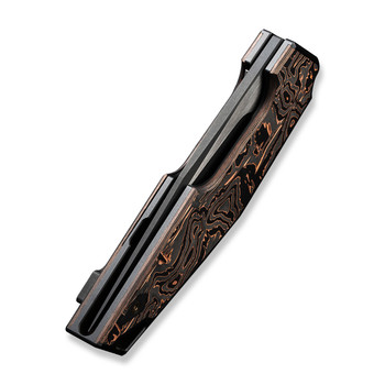 WE OAO Folding Knife Black/Copper Titanium Copper Foil Carbon Fiber Handle 20CV Clip Point Plain Edge Hand Black Stonewash/Satin Flat Finish WE23001-2 WE OAO Folding Knife Black/Copper Titanium Copper Foil Carbon Fiber Handle 20CV Clip Point Plain Edge Hand Black Stonewash/Satin Flat Finish WE23001-2