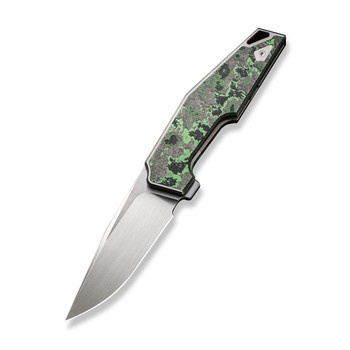 WE OAO Folding Knife Gray/Green/Black Titanium Jungle Wear Fat Carbon Fiber Handle 20CV Clip Point Plain Edge Hand Rubbed Satin Finish WE23001-3