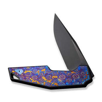 WE OAO Folding Knife Black/Purple/Gold/Blue Titanium/Timascus Handle 20CV Clip Point Plain Edge Black Stonewash Bevels/Black Brushed Flats Finish WE23001-4 WE OAO Folding Knife Black/Purple/Gold/Blue Titanium/Timascus Handle 20CV Clip Point Plain Edge Black Stonewash Bevels/Black Brushed Flats Finish WE23001-4