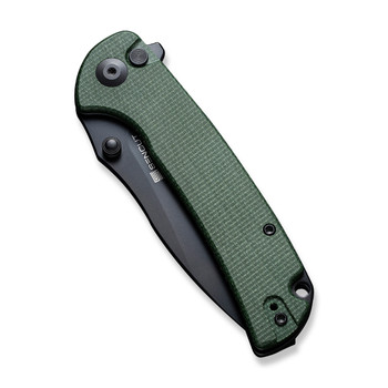 Sencut Pulsewave Folding Knife Green Canvas Micarta Handle 9Cr18MoV Drop Point Plain Black Blade S23032-3