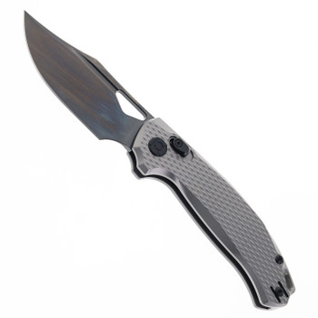 Kunwu Django Folding Knife Bead Blast Gray Titanium Handle Elmax Plain Edge Black DLC Finish X707T-3