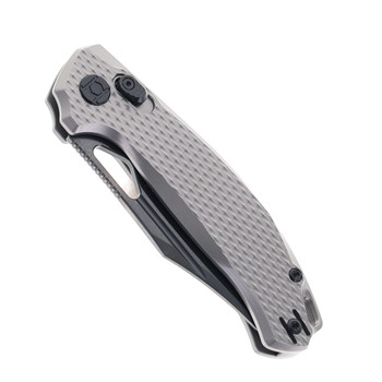 Kunwu Django Folding Knife Bead Blast Gray Titanium Handle Elmax Plain Edge Black DLC Finish X707T-3