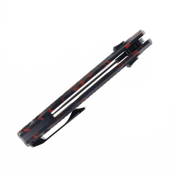 Kunwu Django Folding Knife Red G-Mascus Handle Elmax Plain Edge Black DLC Finish X707A-1