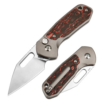 CJRB Mini Pyrite Folding Knife Mars Valley Titanium/Fat Carbon Handle S90V Wharncliffe Plain Edge Sand Polish Finish J1933T-FCMV