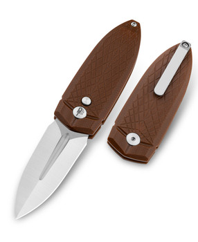 Bestech QuQu Cricket Folding Knife Brown G10 Handle 14C28N Plain Edge Satin Finish BG57A-3