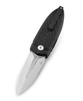 Bestech QuQu Cricket Folding Knife Black Aluminum Handle 14C28N Plain Edge Satin Finish BG57B-1
