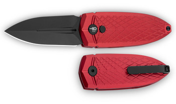 Bestech QuQu Cricket Folding Knife Red Aluminum Handle 14C28N Plain Edge Black DLC Finish BG57B-4