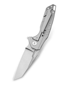 Bestech Nyxie3 Folding Knife Grey Marble Carbon Fiber/Titanium Handle S35VN Plain Edge Beadblast/Stonewash Finish BT2308C