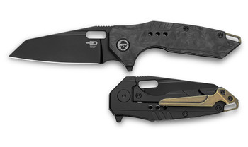 Bestech Nyxie3 Folding Knife Black Marble Carbon Fiber/Titanium Handle S35VN Plain Edge Black DLC Finish BT2308D