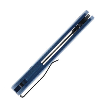 Petrified Fish Viking Folding Knife Blue Micarta Handle K110 Plain Edge Black Stonewash Finish PFP07-BMDW