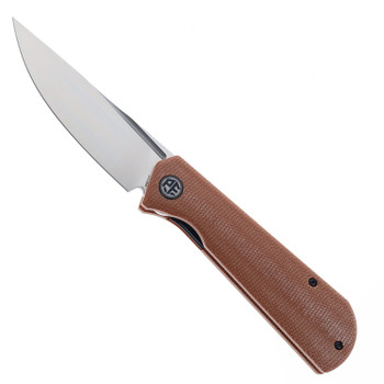 Petrified Fish Viking Folding Knife Brown Micarta Handle K110 Plain Edge Satin Finish PFP07-BRMS