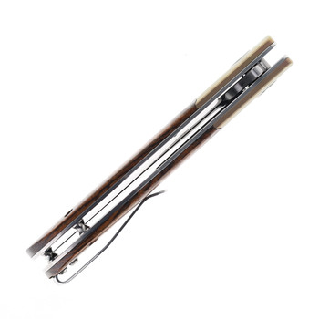 Petrified Fish Hourglass Folding Knife Sandalwood Handle K110 Plain Edge Satin Finish PFP09-SA