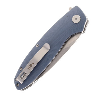 Petrified Fish Terra Folding Knife Blue G10 Handle D2 Plain Edge Stonewash Finish PFB01-BW