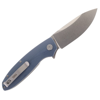 Petrified Fish Terra Folding Knife Blue G10 Handle D2 Plain Edge Stonewash Finish PFB01-BW