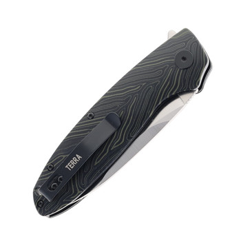 Petrified Fish Terra Folding Knife Green Gmascus Handle D2 Plain Edge Satin Finish PFB01-GRDMS