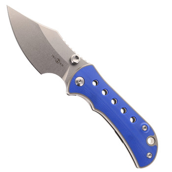 TwoSun Pocket Knife Titanium Handle Blue G10 Inlay K110 Blade Front Flipper TS422-BLU